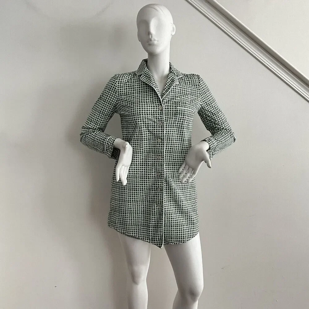 Tory Burch Mirelli Pajama Sleep Shirt Green White S